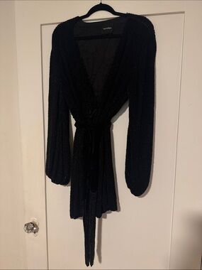 Retrofete Black Mini Wrap Dress with Subtle Sparkle
